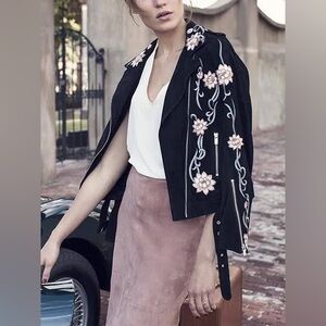 AS by DF  Black Jacket with Pink Floral Embroidery
